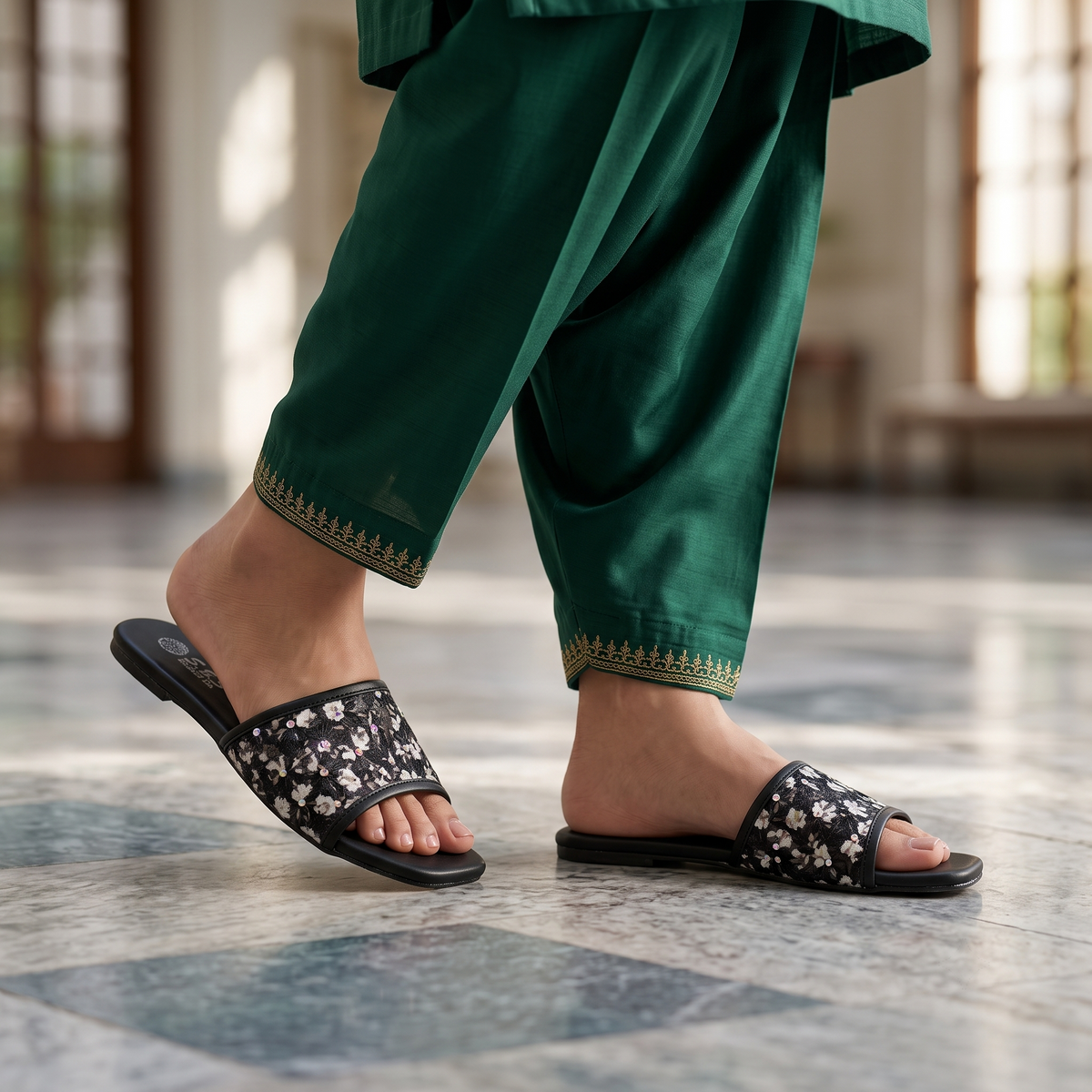 Women's Floral Embellished Slide Sandals