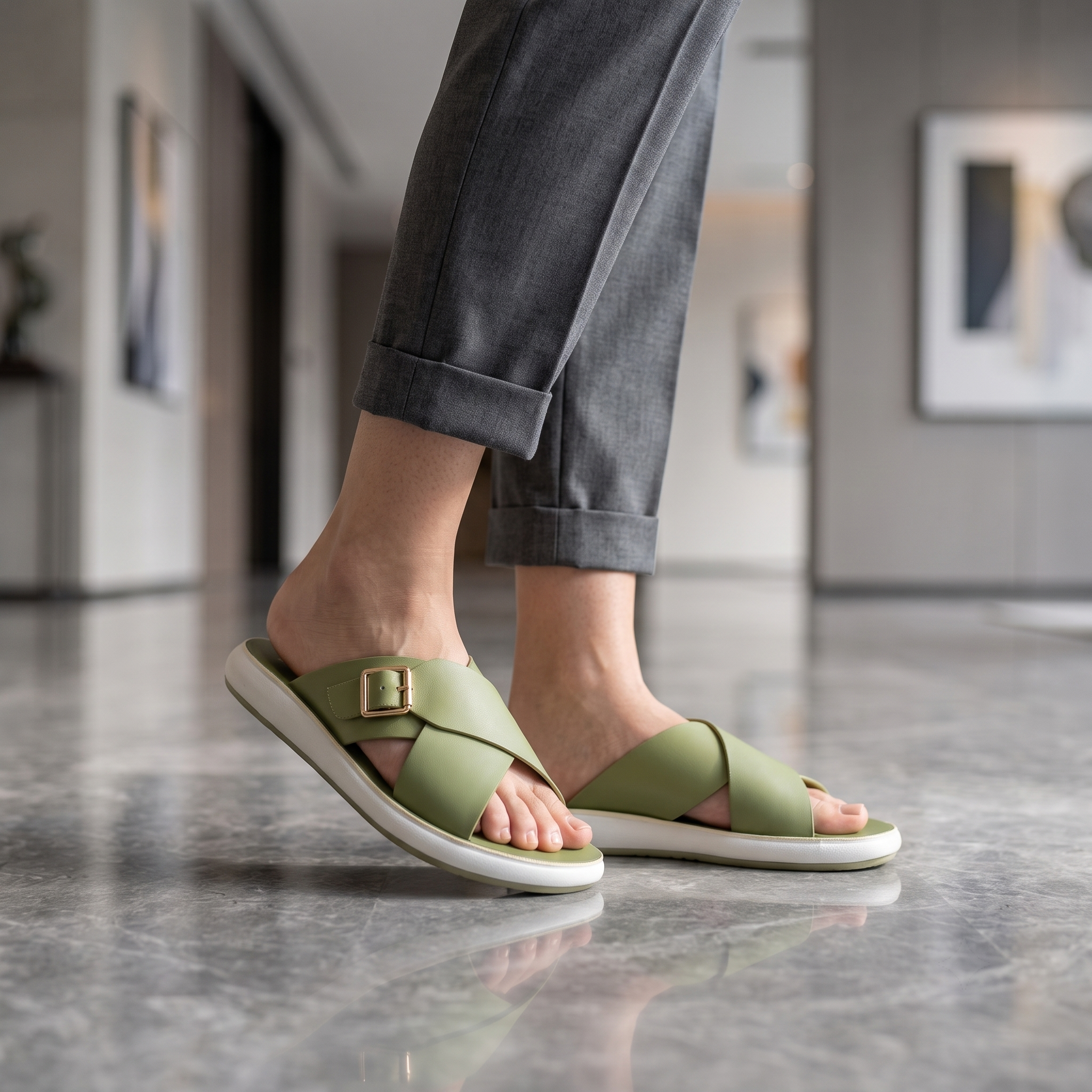 Women's Olive Green Slide Sandals – Luma Sole