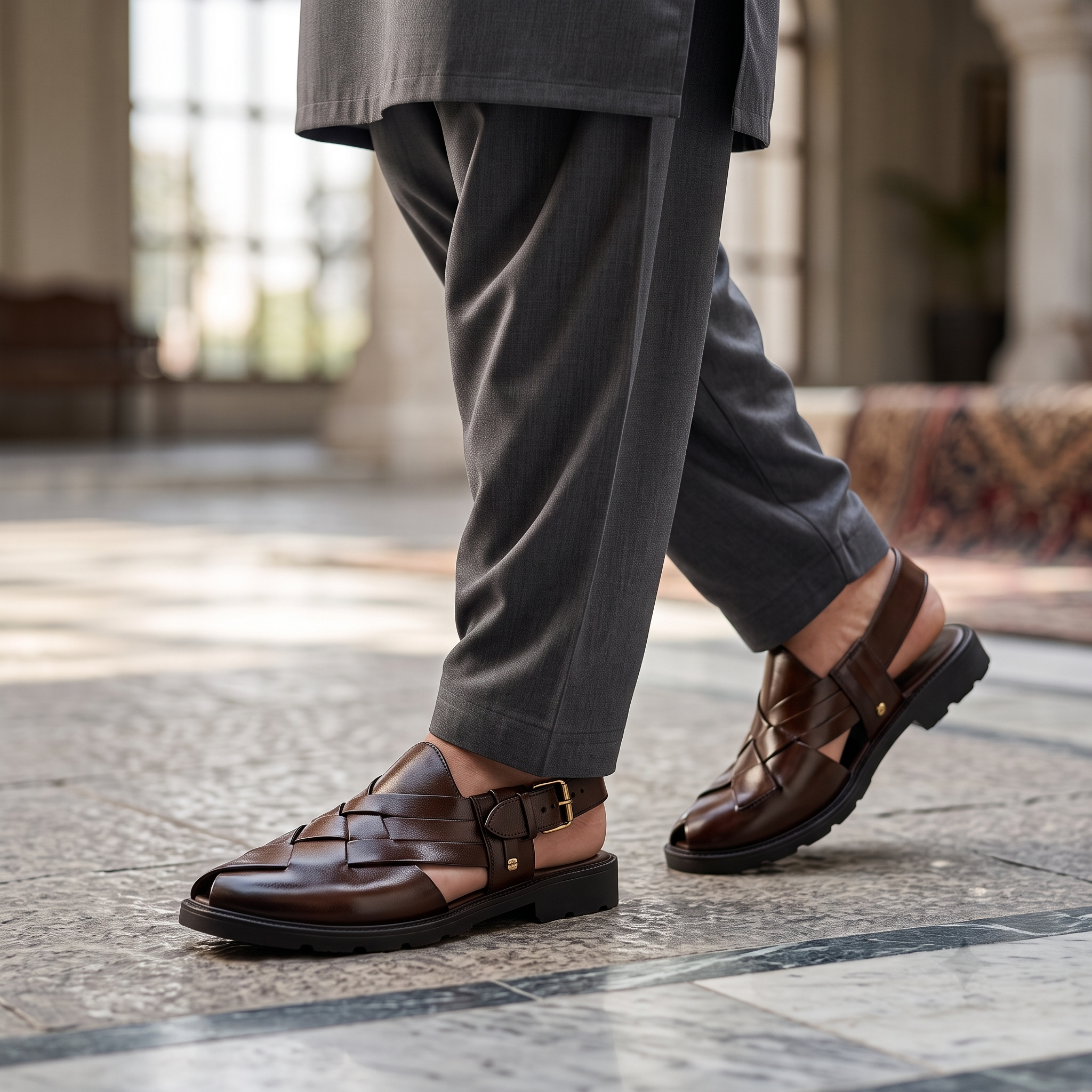 Men's Woven Leather Peshawari Chapal – Luma