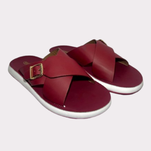 Women's Maroon Criss-Cross Slides – Luma Sole