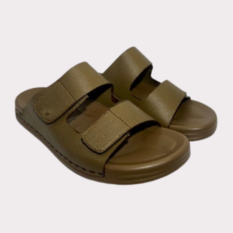 Men's Beige Double-Strap Slides – Luma Sole