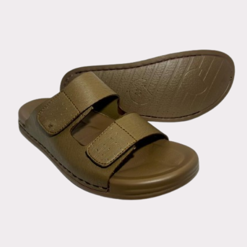 Men's Beige Double-Strap Slides – Luma Sole