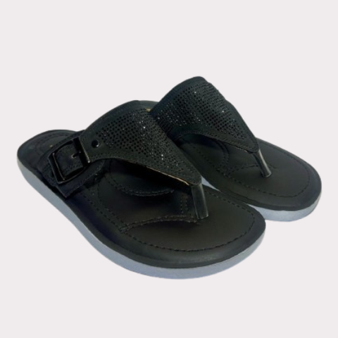 Women's Black Rhinestone Toe Post Slippers