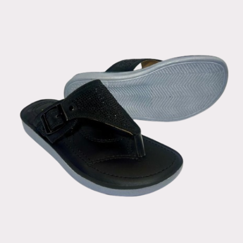 Women's Black Rhinestone Toe Post Slippers