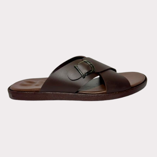 Men's Brown Criss-Cross Slides – Luma Sole