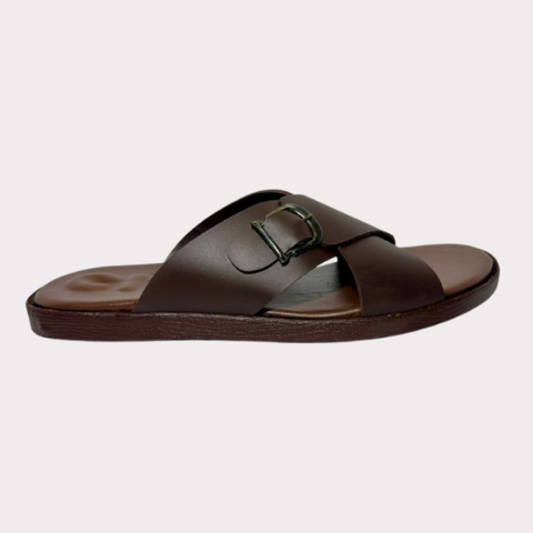 Men's Brown Criss-Cross Slides – Luma Sole