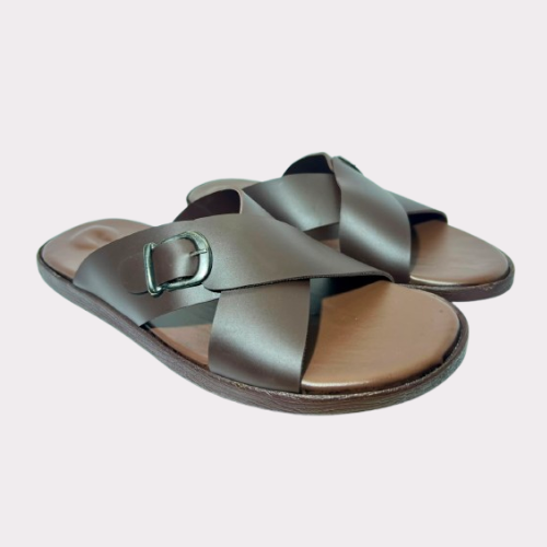 Men's Brown Criss-Cross Slides – Luma Sole