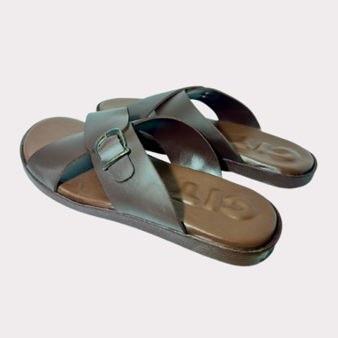 Men's Brown Criss-Cross Slides – Luma Sole