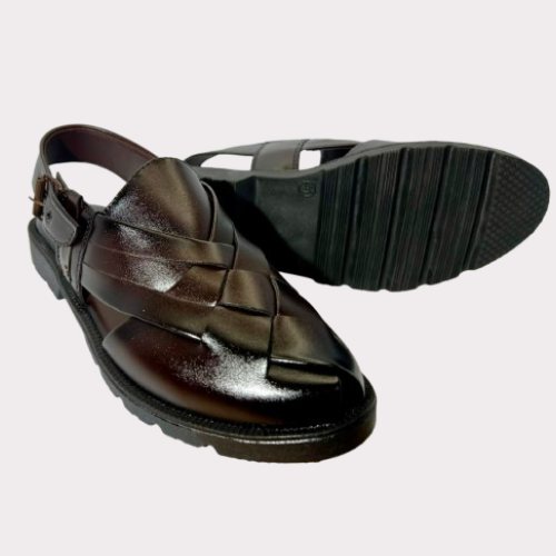 Men's Woven Leather Peshawari Chapal – Luma
