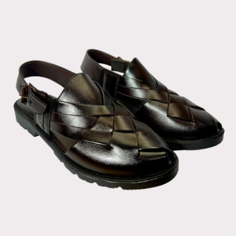 Men's Woven Leather Peshawari Chapal – Luma